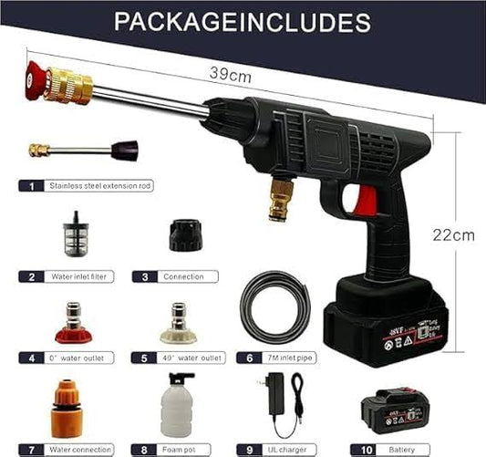 48V Cordless High-Pressure Car Wash Gun | Wireless Foam Jet Washer with Double Battery